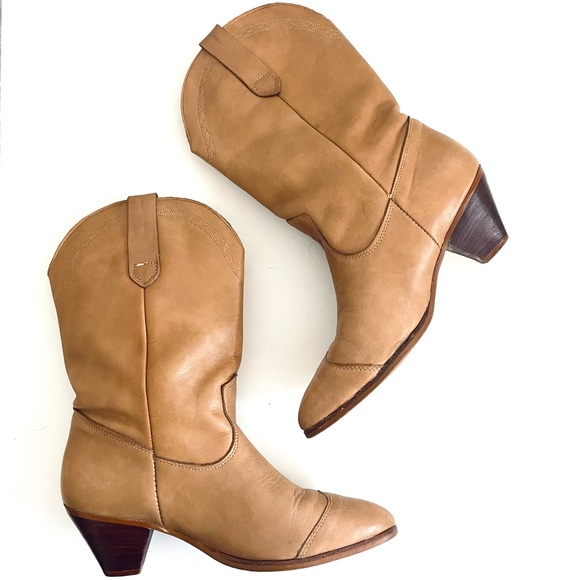 FRYE Vintage 1980 USA Made Tan Leather Western Cowboy...